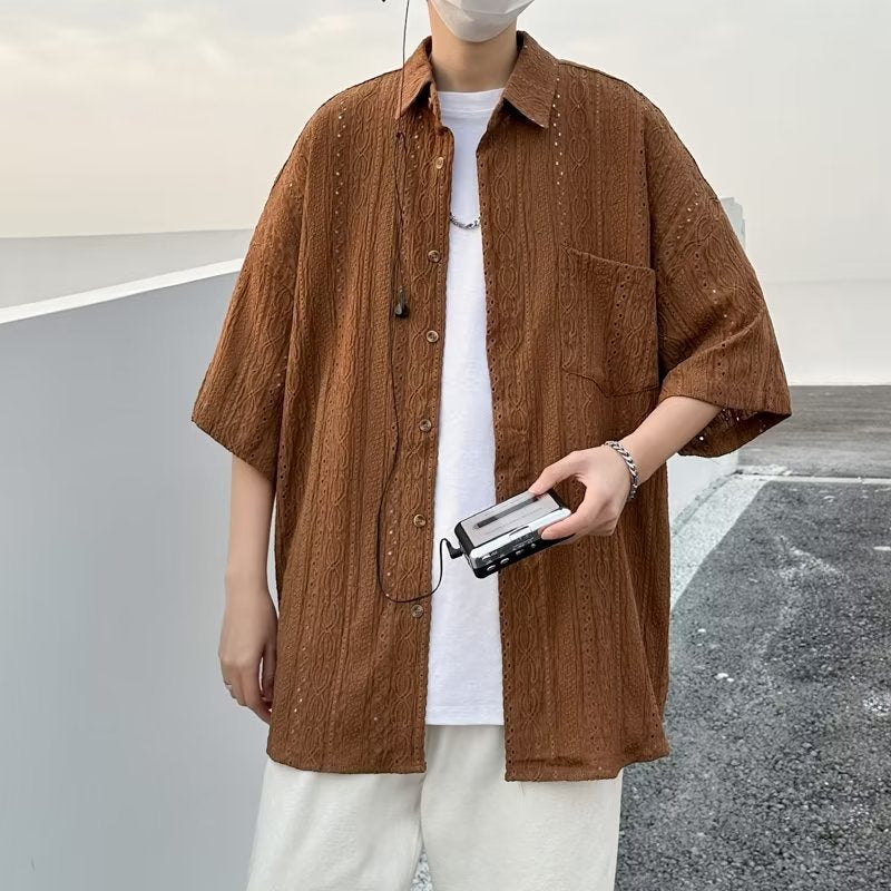 Herren Gestreiftes Quadratkragen Halbarm-Shirt Ideal für den Sommer