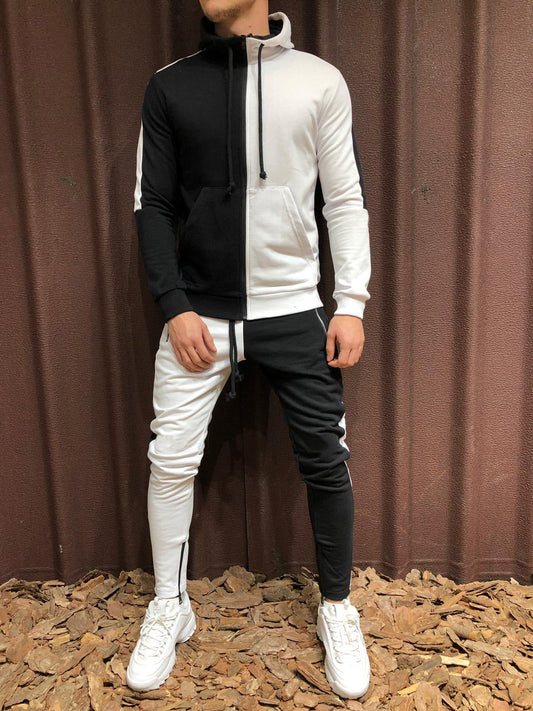Kontrast Kapuzenjacke und Hose Set Ideal für Alle Jahreszeiten