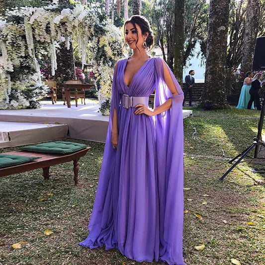 Chiffon Abendkleid mit Tiefem V-Ausschnitt und Tailliertem Schnitt | Ideal für Frühling und Sommer