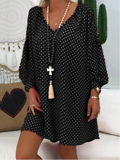 Gedrucktes V-Ausschnitt Kleid mit langen Ärmeln | Ideal für Herbst und Winter