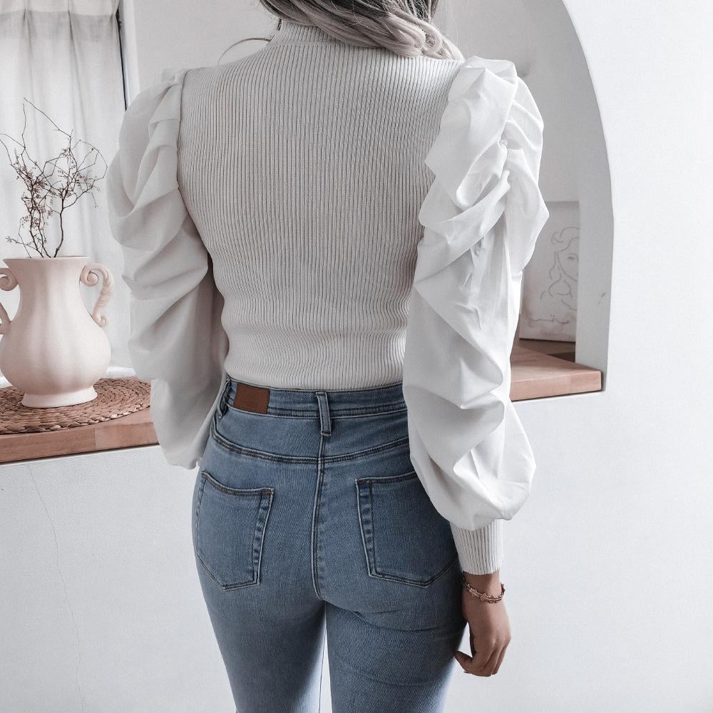 Langarm Stricktop mit Puffärmeln | Ideal für Frühling und Herbst