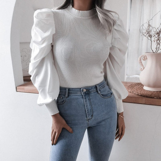 Langarm Stricktop mit Puffärmeln | Ideal für Frühling und Herbst