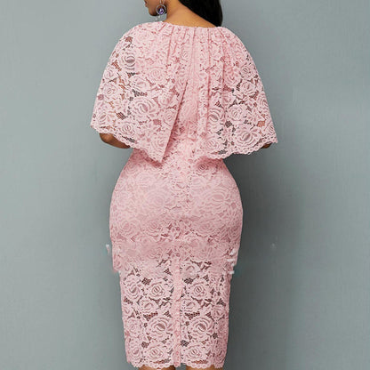 Spitzen Midi Kleid mit Floralem Ausschnitt Design und Cape Rock | Ideal für Frühling und Herbst