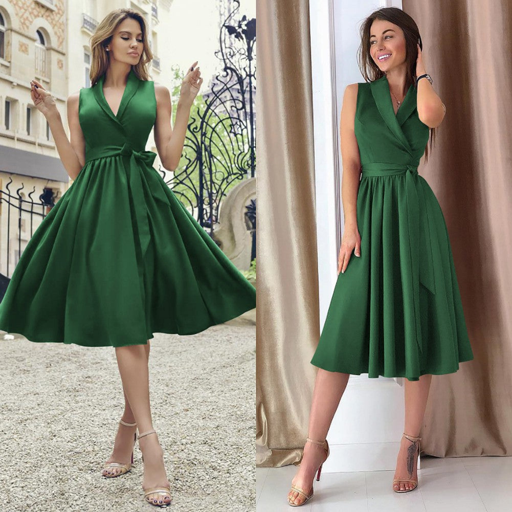 Ärmelloses Midikleid mit Gürtel aus leichtem Stoff | Ideal für Frühling und Sommer