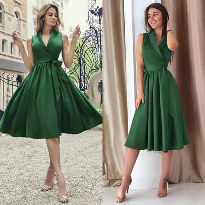 Ärmelloses Midikleid mit Gürtel aus leichtem Stoff | Ideal für Frühling und Sommer