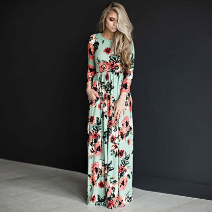 Bedrucktes Langes Schwingkleid mit Mittelhohem Taillenschnitt und Schlupfdesign | Ideal für Frühling und Sommer