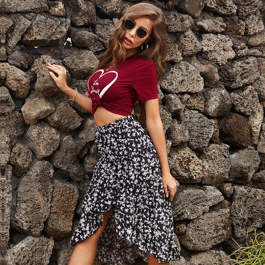 Chiffon Midirock mit Blumenmuster und Rüschensaum | Ideal für Frühling und Sommer