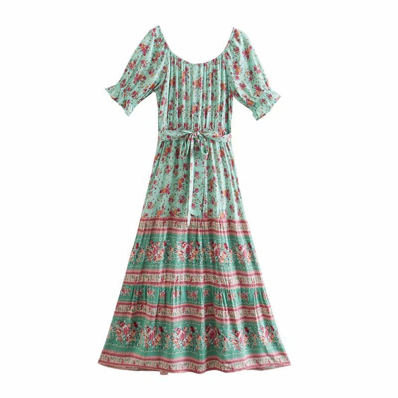 A-Linien Lang Maxi Kleid mit Gürtel und Blumenmuster | Ideal für Sommer