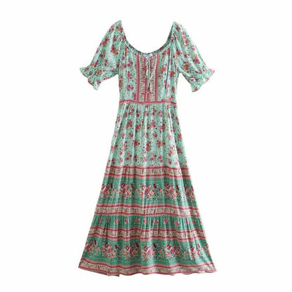 A-Linien Lang Maxi Kleid mit Gürtel und Blumenmuster | Ideal für Sommer