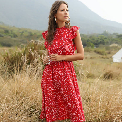 Polka Dot Chiffon Maxi Kleid mit Lockerer Taille | Ideal für Sommer