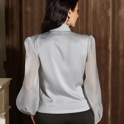 Unifarbene Mesh-Pulloverbluse mit Puffärmeln | Ideal für Frühling und Herbst
