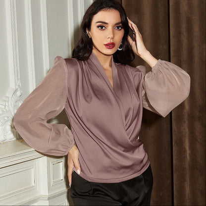 Unifarbene Mesh-Pulloverbluse mit Puffärmeln | Ideal für Frühling und Herbst
