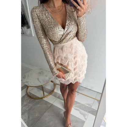 Glitzer Mini-Kleid mit Fransen-Details | Ideal für Herbst und Winter