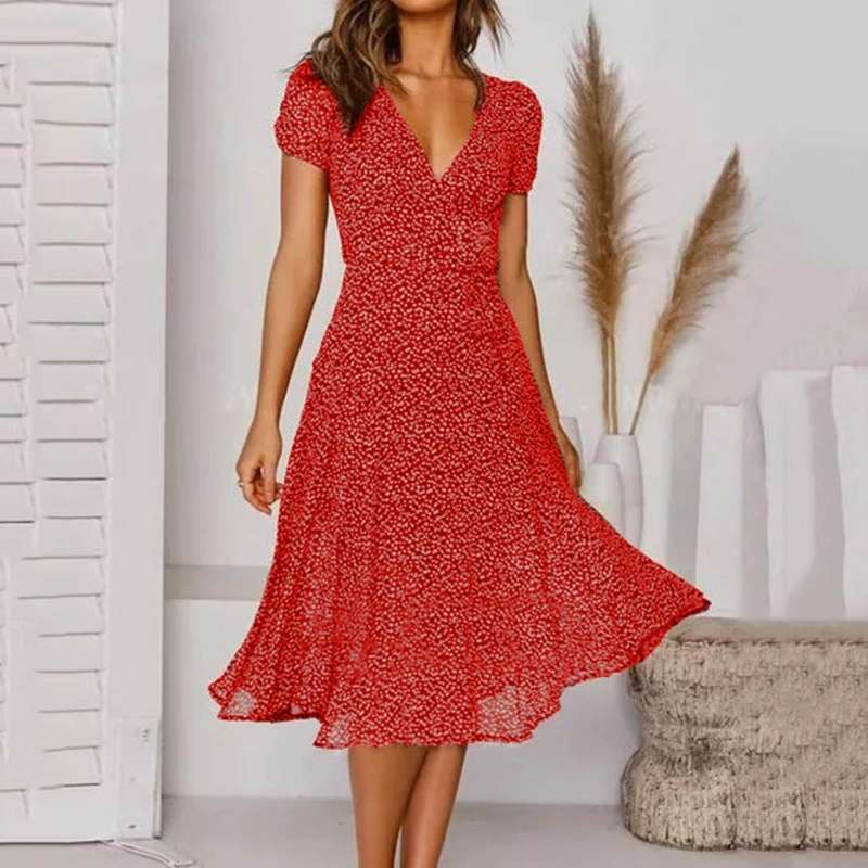 A-Linien-Kleid mit V-Ausschnitt und Fließendem Rock | Perfekt für Frühling & Sommer