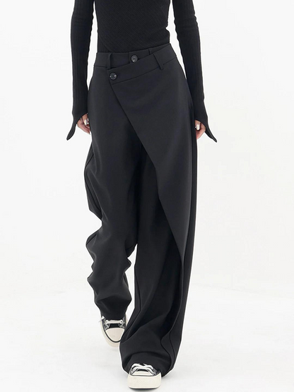 Hochtaillierte Asymmetrische-Knopf-Weite-Hose | Ideal für Frühling und Herbst