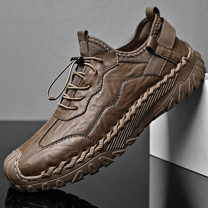 Herren Slip-On Atmungsaktive Leder Schuhe mit Weicher Gummisohle Ideal für alle Jahreszeiten