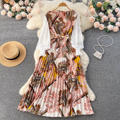 Bedrucktes Maxi Kleid mit Langen Ärmeln und Ethnischen Mustern | Ideal für Frühling und Sommer