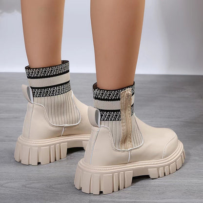 Modische Mittelhohe Stiefel mit Seitlichem Reißverschluss und Rutschfester Dicker Sohle | Ideal für den Winter