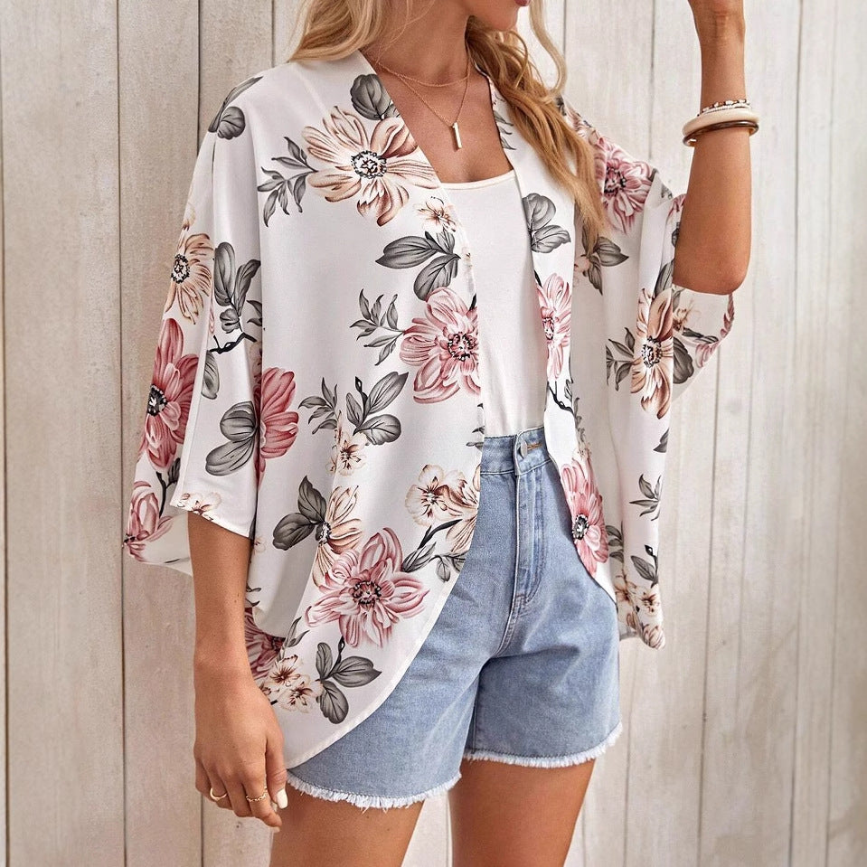 Offener Mantel mit Fledermausärmeln und Print | Ideal für Frühling und Herbst