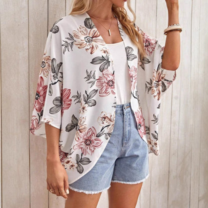 Offener Mantel mit Fledermausärmeln und Print | Ideal für Frühling und Herbst