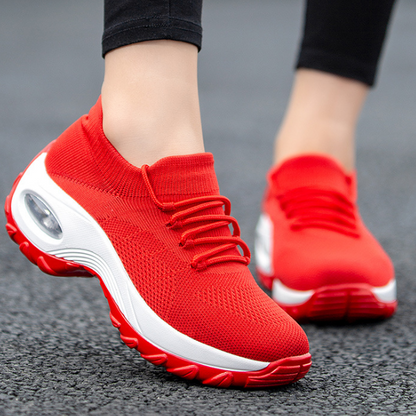 Atmungsaktive Damen-Laufschuhe aus Flyknit mit Wasserdichter Plattform und Mittlerem Absatz | Ideal für Frühling Sommer Herbst