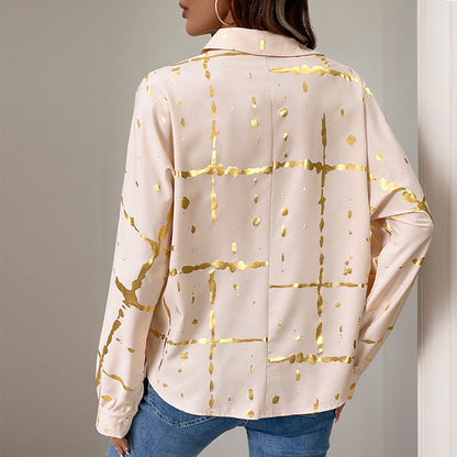 Langärmliges Hemd mit Reverskragen und geometrischem Bronzing-Muster | Ideal für Herbst und Winter