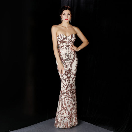 Paillettenbesetztes Langes Abendkleid mit Fischschwanzsaum | Ideal für Herbst und Winter