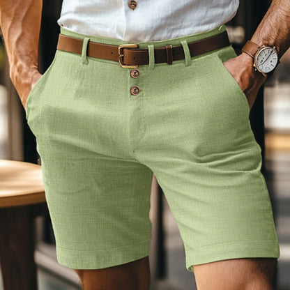 Herren Leinen Einfarbige Button-Shorts | Ideal für den Sommer