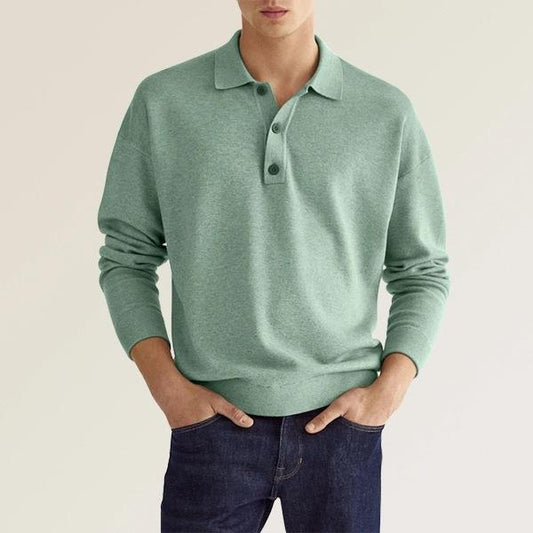 Herren Langarm V-Ausschnitt Polohemd mit Knopfleiste | Ideal für den Herbst