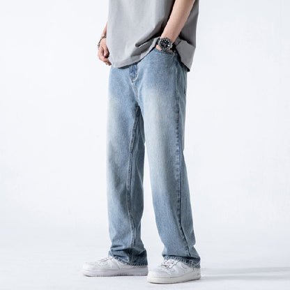 Herren Lose Gerade Gewaschene Weite Jeans Mit Mittlerer Taille I Ideal für Frühling und Herbst