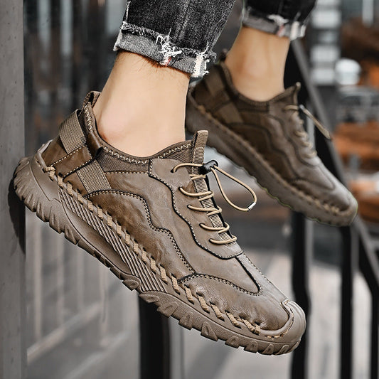 Herren Slip-On Atmungsaktive Leder Schuhe mit Weicher Gummisohle Ideal für alle Jahreszeiten
