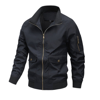 Locker Geschnittene Nylonjacke mit Polokragen und Nahttaschen | Ideal für Frühling und Herbst