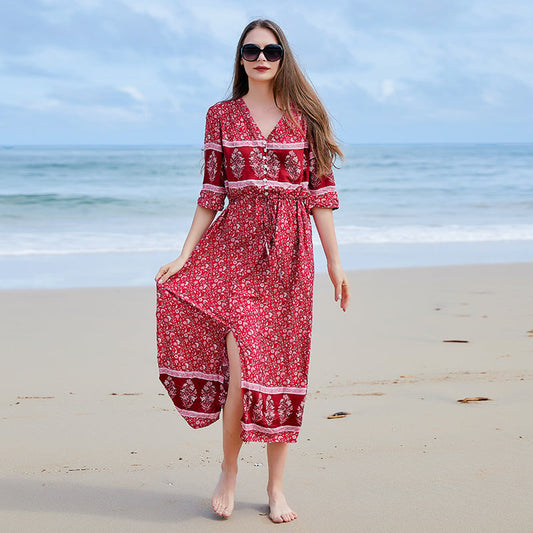 Langärmeliges Übergrößen-Kleid mit Blumenmuster und V-Ausschnitt | Ideal für Frühling und Herbst