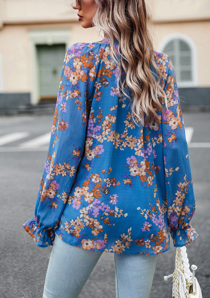 Bluse aus Chiffon mit Floralprint und V-Ausschnitt