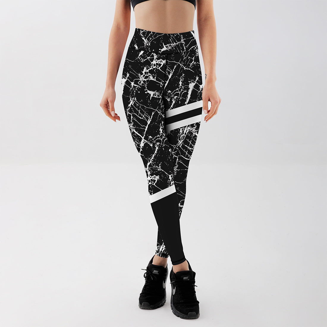 Schwarz-Weiß Marmor Print Yoga Leggings I Ideal für alle Jahreszeiten