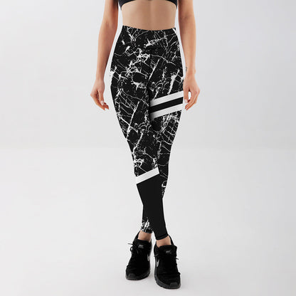 Schwarz-Weiß Marmor Print Yoga Leggings I Ideal für alle Jahreszeiten