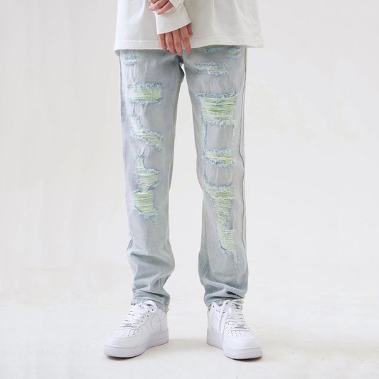 Herren Gerade Ripped Hellblaue Jeans I Ideal für Frühling und Sommer