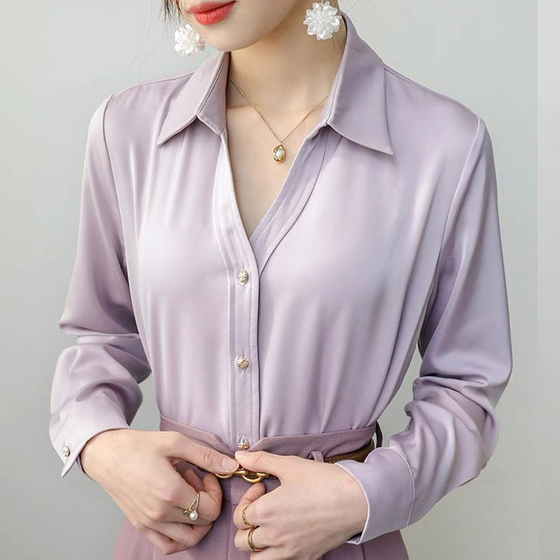 Damen Langärmliges Unifarbenes Polyester Hemd | Ideal für Alle Jahreszeiten