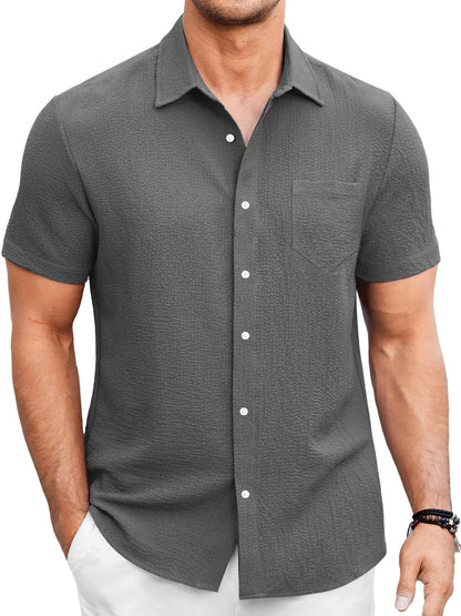 Herren Kurzarm-Shirt in Uni-Farbe mit Blasenfaltendesign Ideal für den Sommer