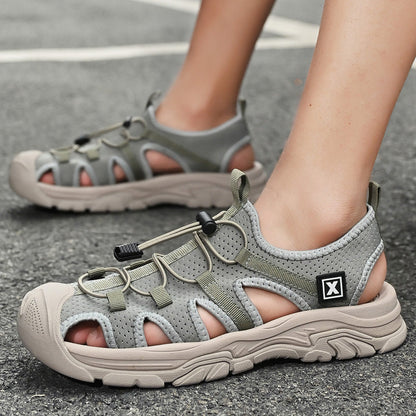 Stoffobermaterial Atmungsaktive Zehenschutz Sandalen mit Elastischem Band | Ideal für den Sommer