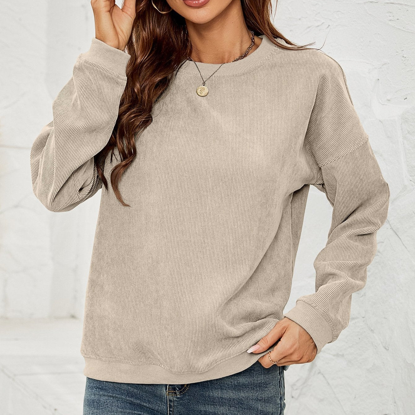 Cord Pullover-Sweatshirt mit langen Ärmeln | Ideal für Frühling und Herbst