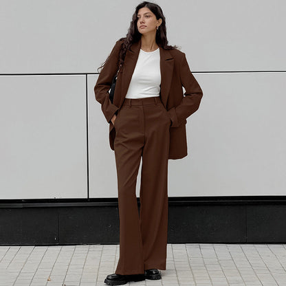 Blazer und Weitbeinige Hose aus Polyester in Unifarbe | Ideal für Frühling und Herbst