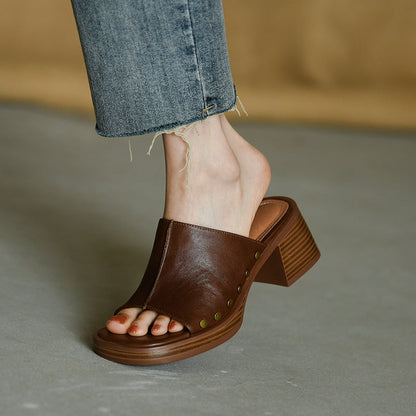 Square Toe Chunky Heel Mikrofaser Hausschuhe | Ideal für den Sommer