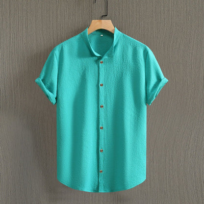 Herren Uni-Farbenes Stehkragen Kurzarm-Shirt Ideal für den Sommer