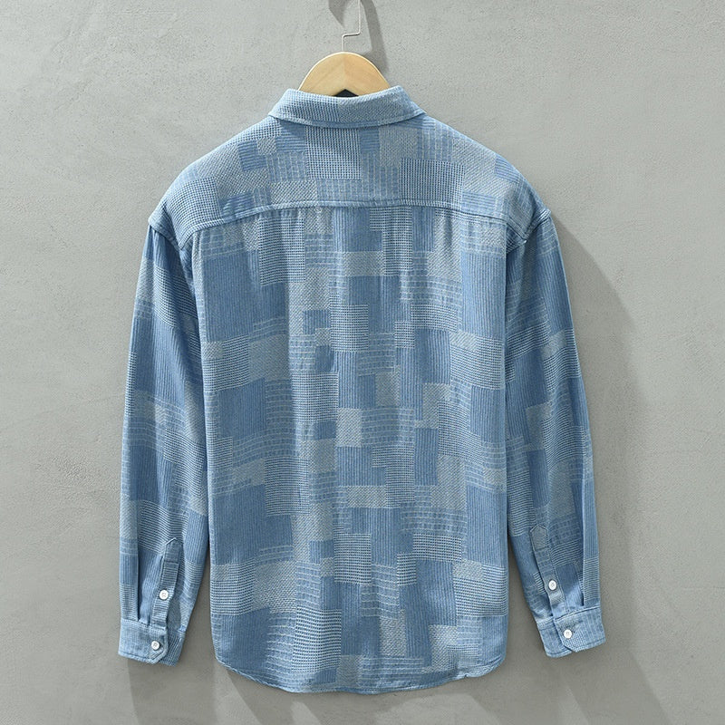 Jacquard Color Block Denim Langarmshirt | Ideal für Frühling und Herbst