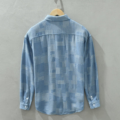 Jacquard Color Block Denim Langarmshirt | Ideal für Frühling und Herbst