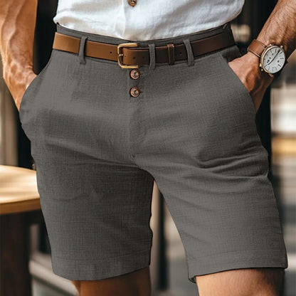 Herren Leinen Einfarbige Button-Shorts | Ideal für den Sommer