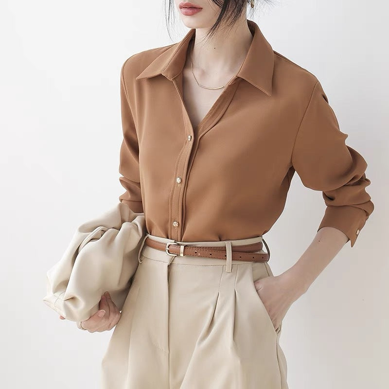 Damen Langärmliges Unifarbenes Polyester Hemd | Ideal für Alle Jahreszeiten