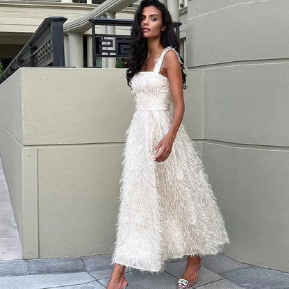Ärmelloses Quasten Schnürkleid in Mid-Länge | Ideal für Frühling und Sommer