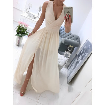 Ärmelloses Weißes Maxikleid mit Holzknöpfen | Perfekt für Frühling & Sommer